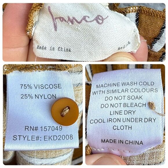 Fanco Button-Front Ruffle Trim Sundress w/Tie Straps in Mustard/White | Medium - Picture 8 of 8